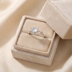 Ascesa silver sunburst calm ring with moonstone center displayed in jewelry box
