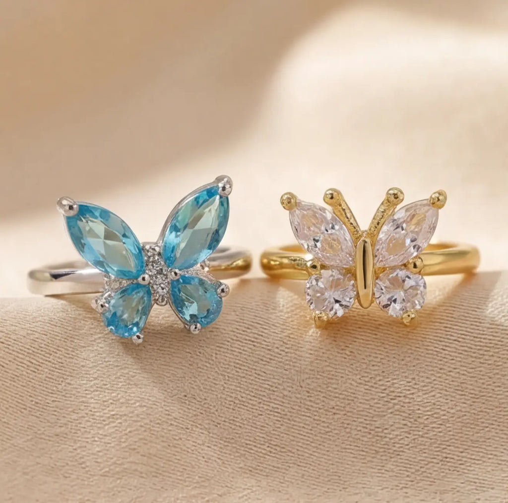 Agio butterfly calm ring with blue stones for anxiety relief