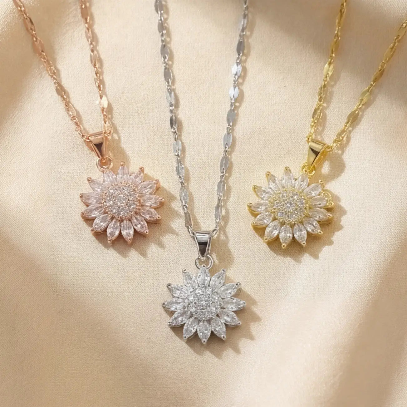 Lunela Collana floral crystal pendant necklace collection in gold, silver and rose gold finishes